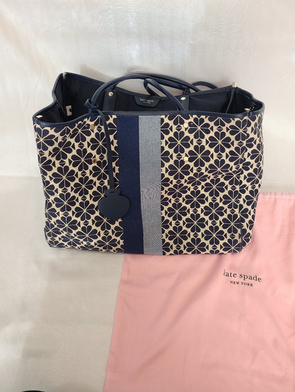 Kate Spade Navy & Cream Floral Stripe Tote size large